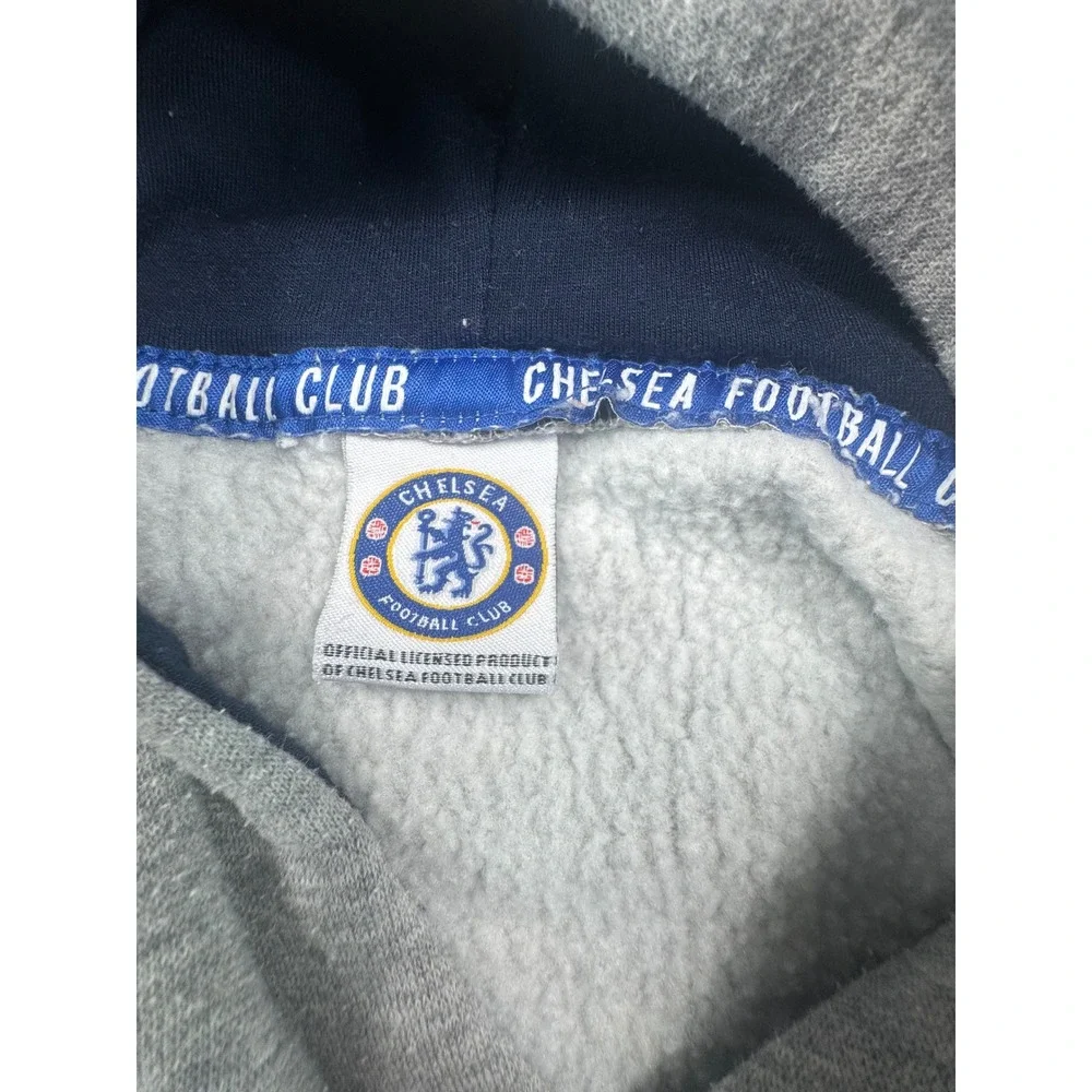 Chelsea FC Kids Hoodie Heather Gray Navy Blue Lined‎ Fleece Pullover no size tag
